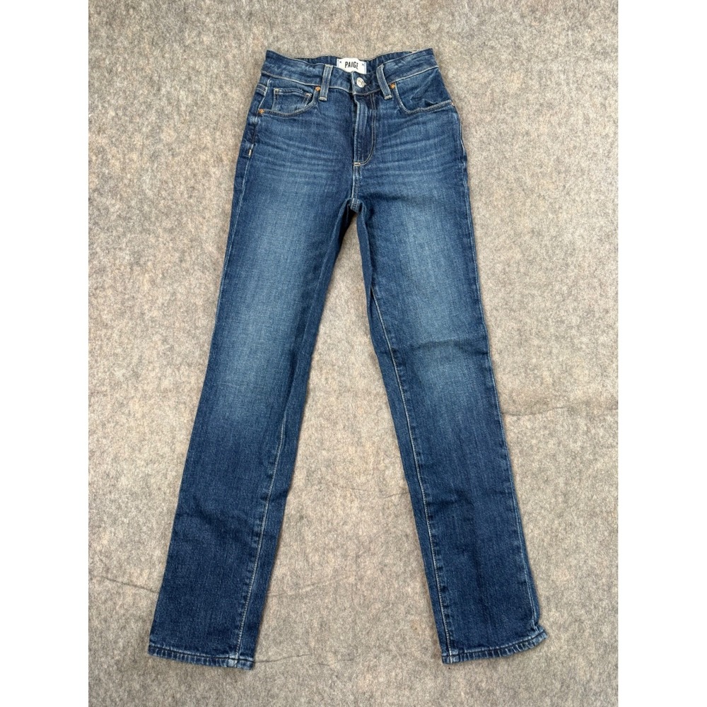 Paige Women Blue High Rise Straight Leg Denim Jeans Size 23 Medium Wash